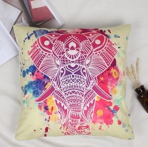 Boho bright colourful elephant pillow case